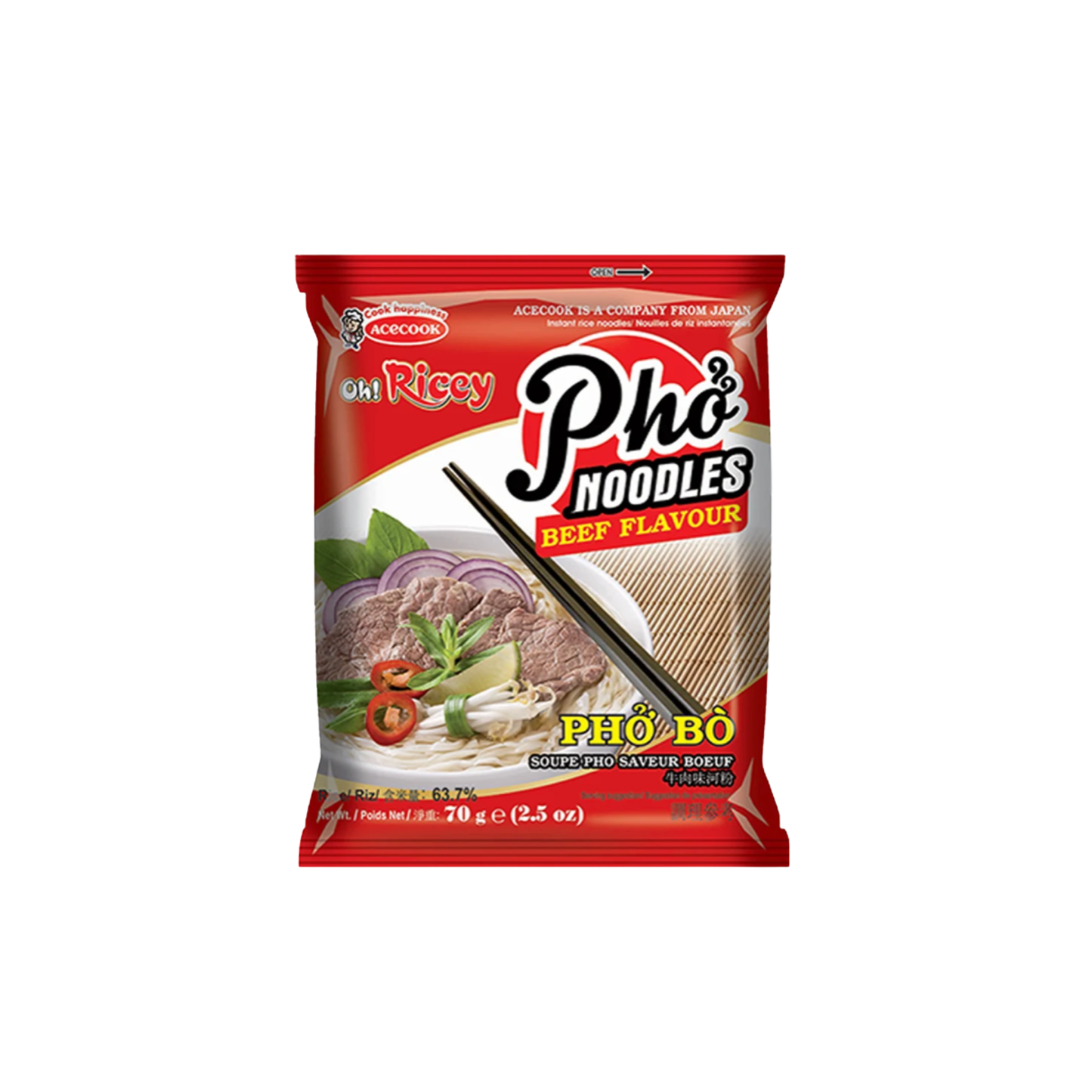 Oh! Ricey Instant Noodle Beef Flavour 70g (Box of 24)