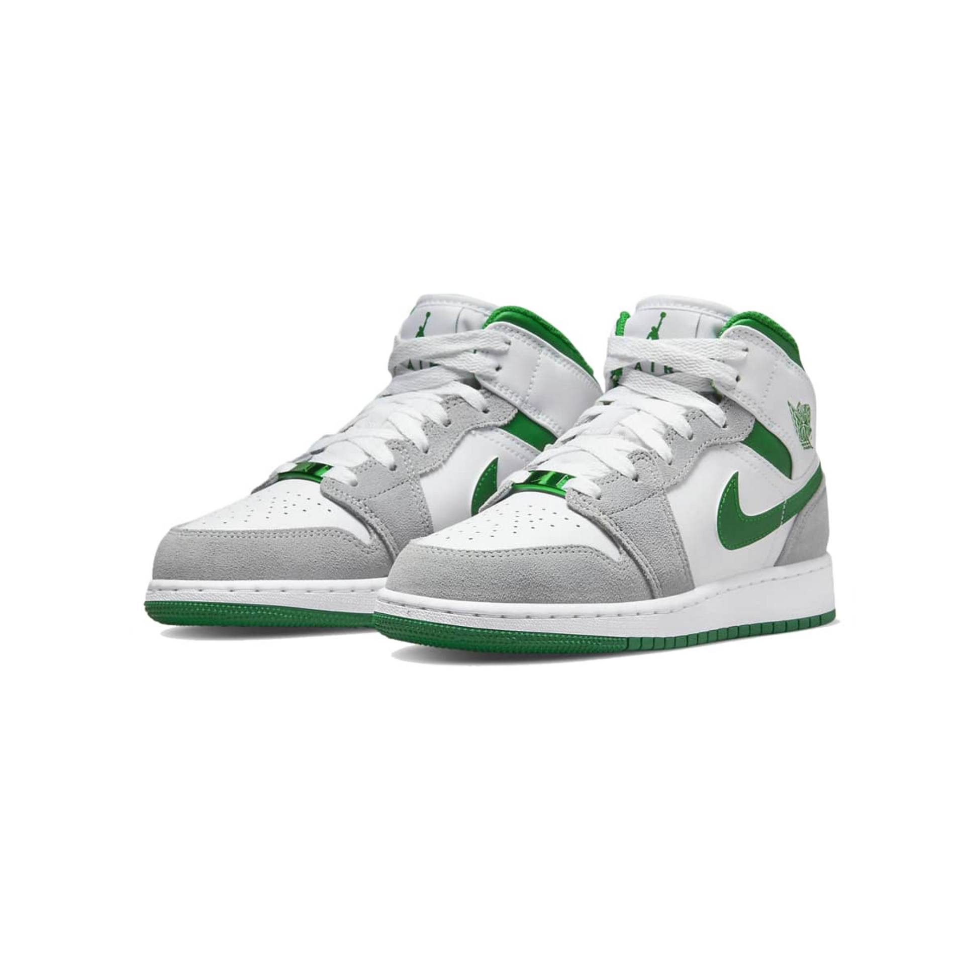 Air jordan 1 mid green and white best sale